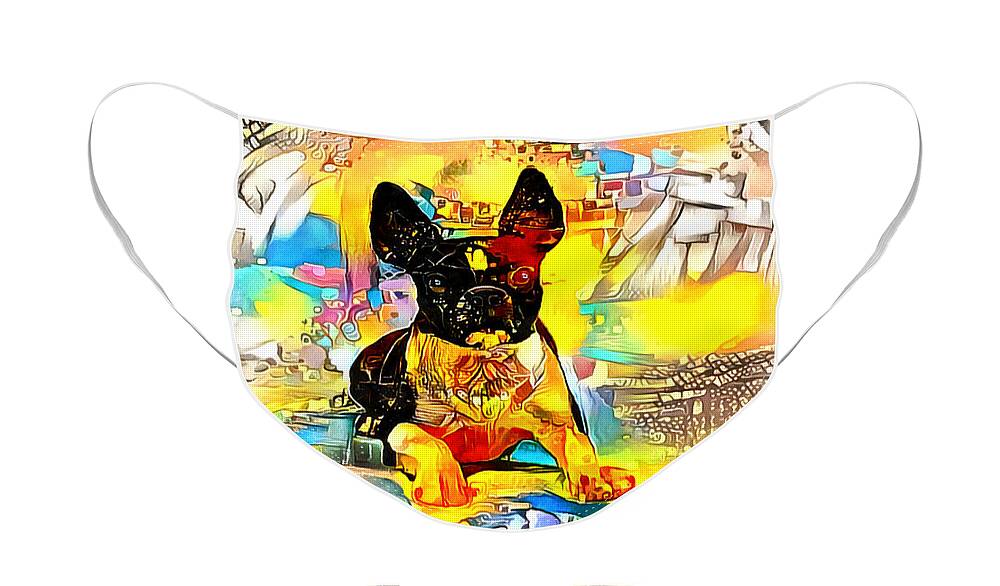 Dog Face Mask featuring the digital art Boston Terrier dog with bright colors by Gina Koch