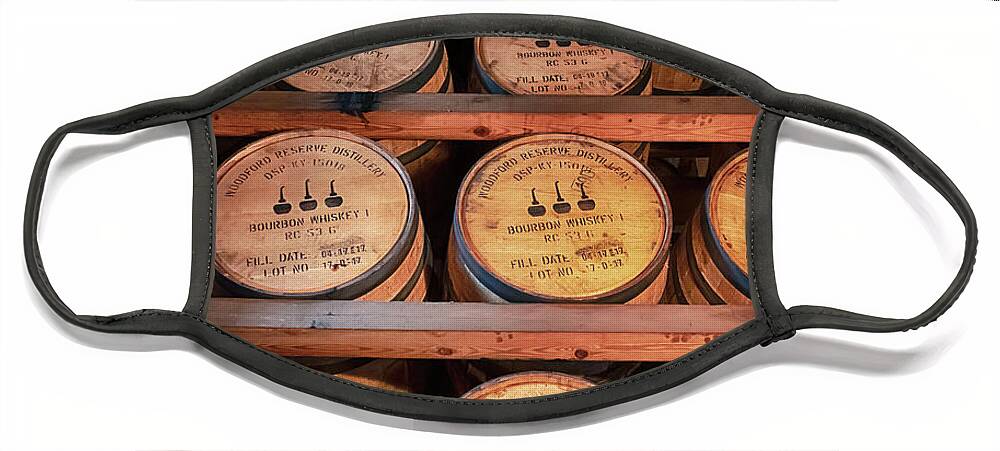 Bourbon Face Mask featuring the photograph Bourbon Barrels in the Rick by Susan Rissi Tregoning