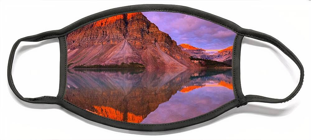 Bow Lake Face Mask featuring the photograph Bow Lake Summer Sunrise Reflections by Adam Jewell
