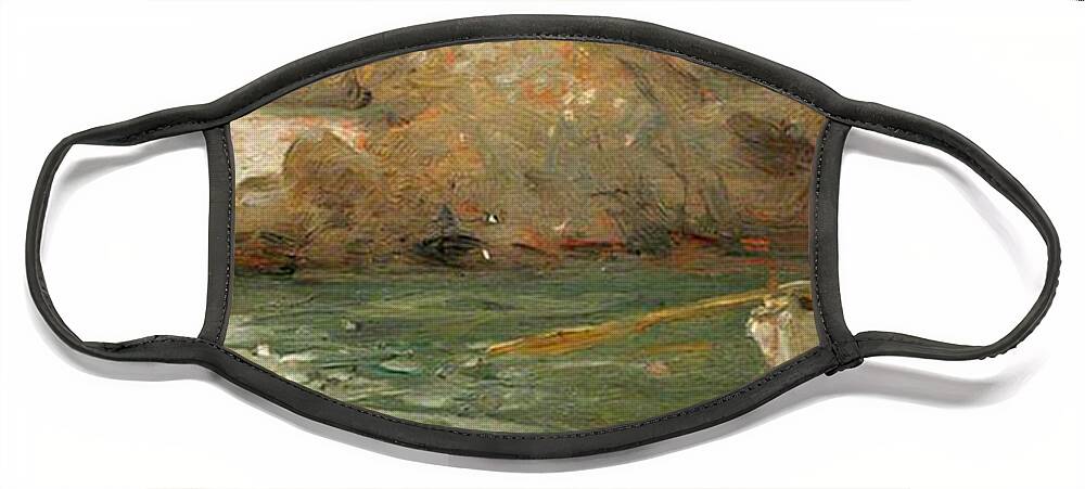 Henry Scott Tuke Face Mask featuring the painting Boy Rowing Out From a Rocky Shore by Henry Scott Tuke