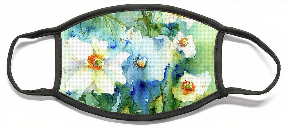 Florals Face Mask featuring the painting Breezy Anemones by Christy Lemp
