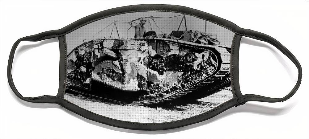 Mark I Tank Face Mask featuring the photograph British Mark I Tank - France - 1916 by War Is Hell Store
