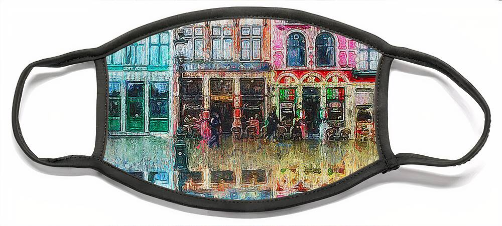 Belgium Face Mask featuring the painting Bruges, Belgium - 01 by AM FineArtPrints