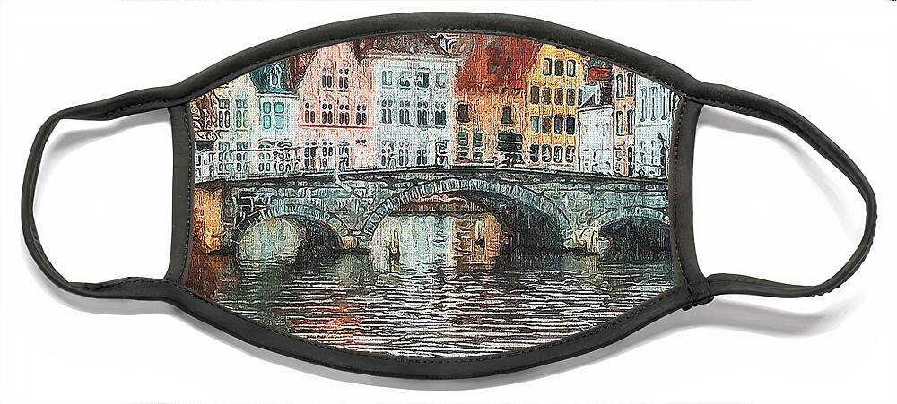 Belgium Face Mask featuring the painting Bruges, Belgium - 02 by AM FineArtPrints