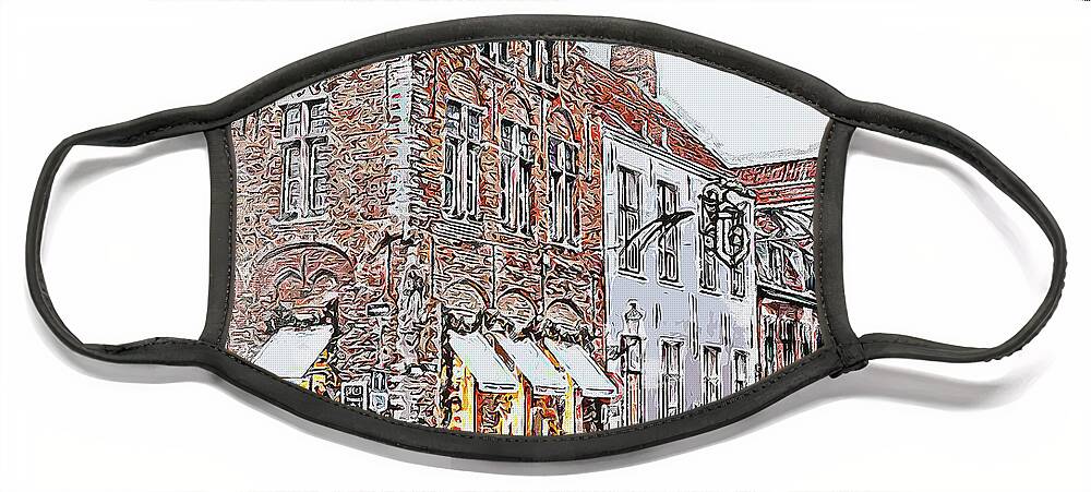 Belgium Face Mask featuring the painting Bruges, Belgium - 04 by AM FineArtPrints