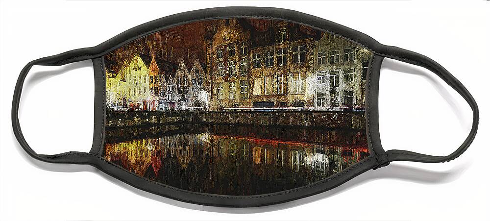 Belgium Face Mask featuring the painting Bruges, Belgium - 10 by AM FineArtPrints