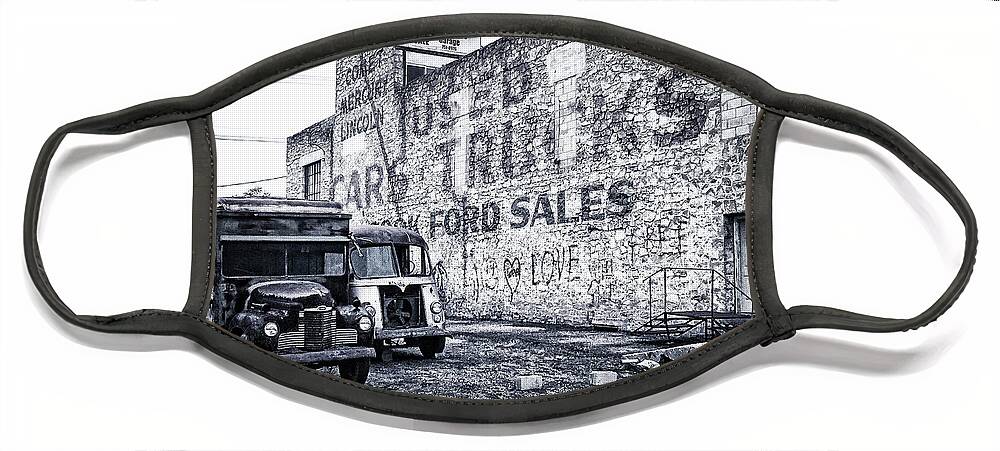 Old Cars Face Mask featuring the photograph Buffalo Bills Back Lot by Peggy Dietz