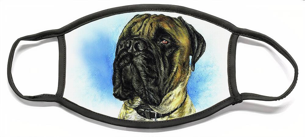 Commissioned Bull Mastiff Watercolour Art By Patrice Face Mask featuring the painting Bull Mastiff by Patrice Clarkson