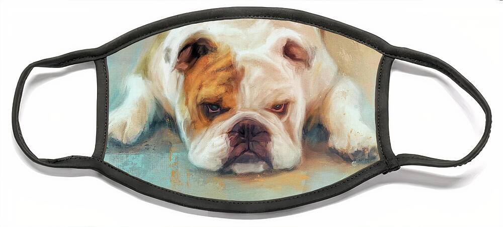 Colorful Face Mask featuring the painting Bulldog With The Blues by Jai Johnson