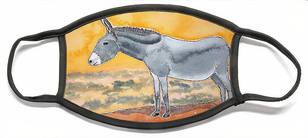 Watercolor Face Mask featuring the painting Burro Lore by John Klobucher