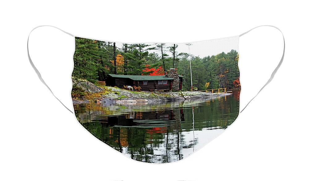 French River Face Mask featuring the photograph Cabin On The Rocks by Debbie Oppermann