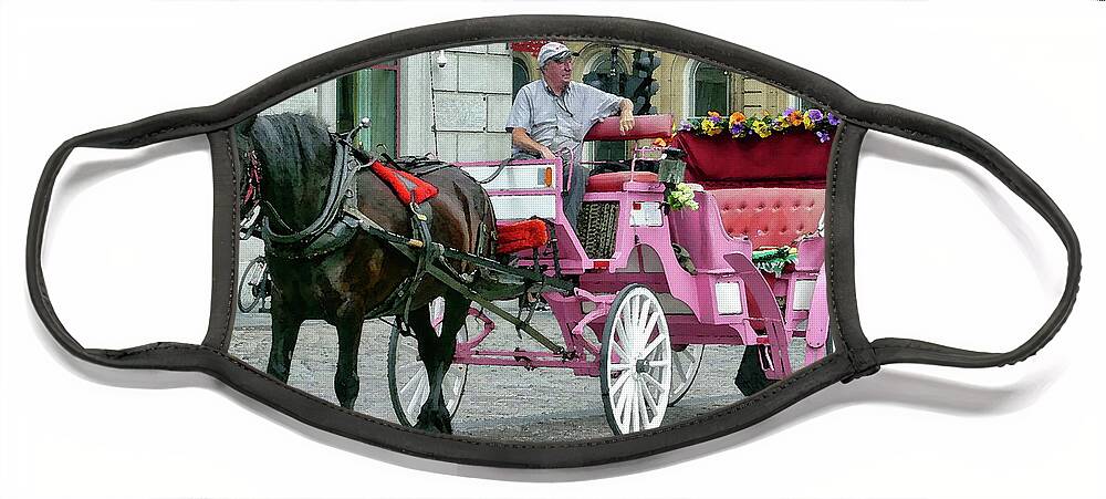 Montreal Face Mask featuring the digital art Carriage Horse Series - Waiting Patiently by Amy Dundon
