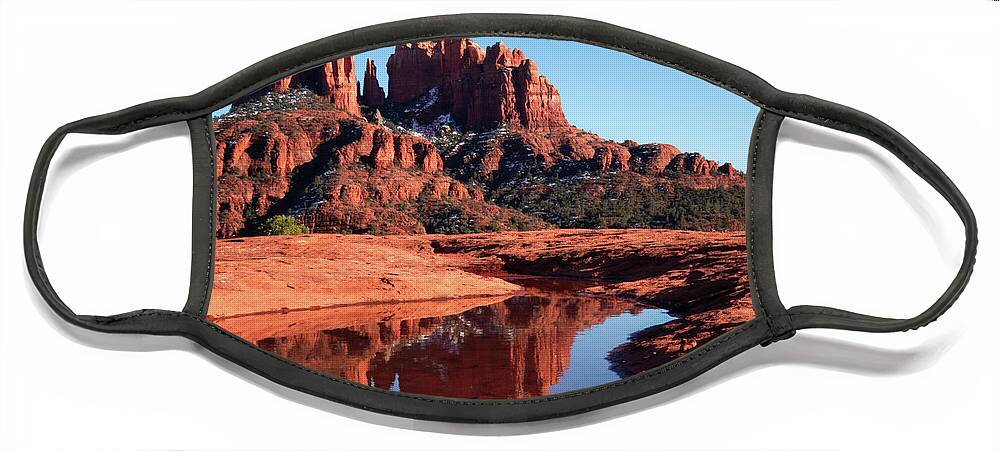 Sedona Face Mask featuring the photograph Cathedral Rock Reflection II by Terry Ann Morris