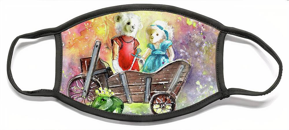 Teddy Face Mask featuring the painting Charlie Bears King Of The Fairies And Thumbelina by Miki De Goodaboom