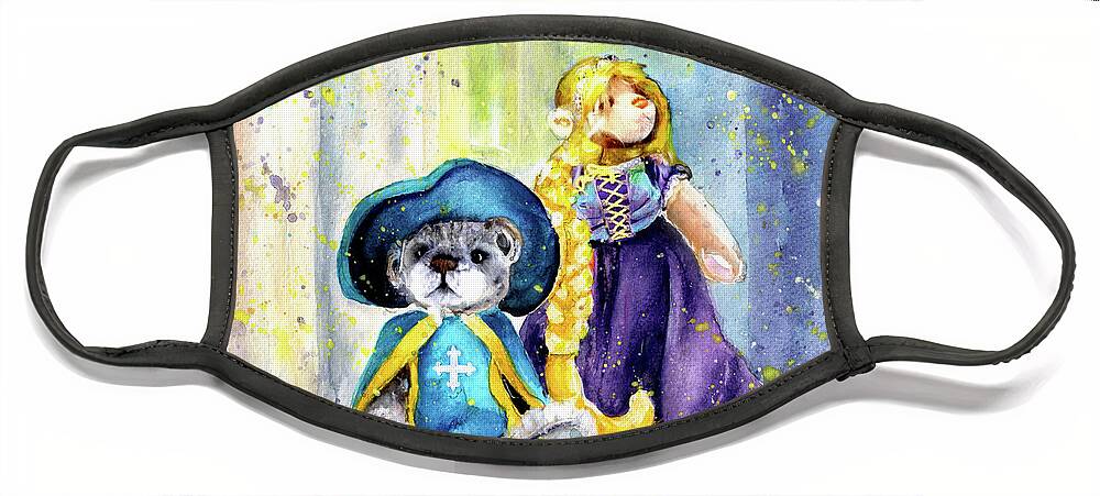 Teddy Face Mask featuring the painting Charlie Bears Faux Pas And Princess by Miki De Goodaboom