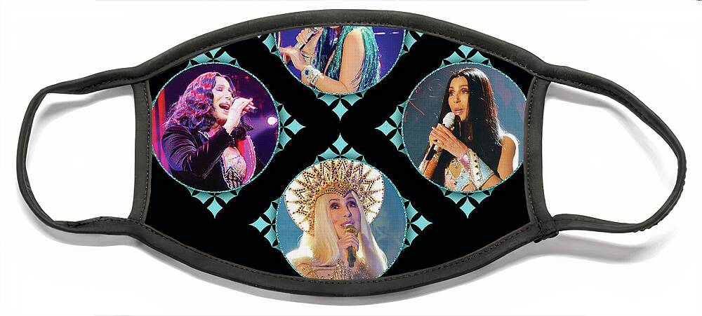 Cher Face Mask featuring the digital art Cher - Blue Diamonds by Cher Style