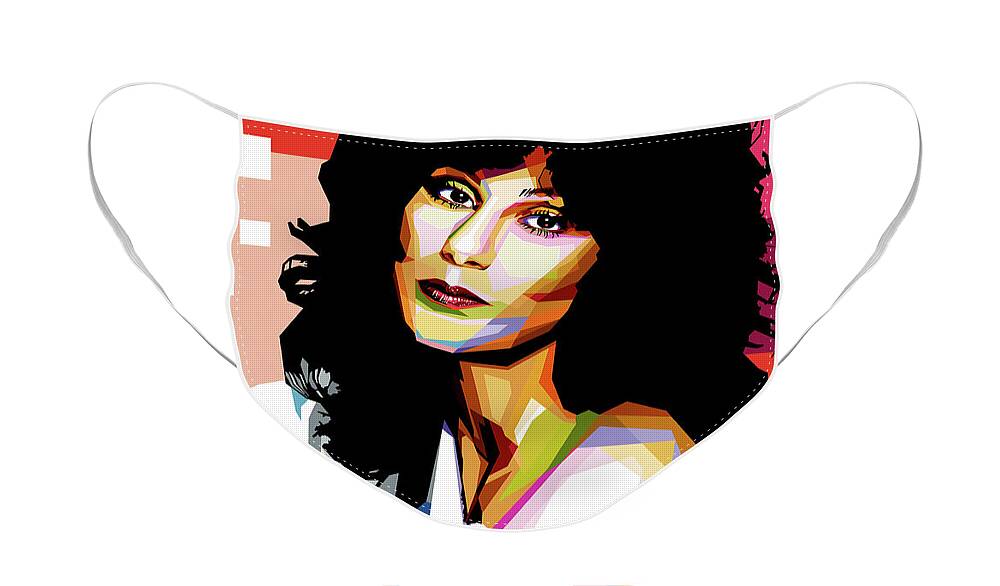 Cher Face Mask featuring the digital art Cher by Stars on Art