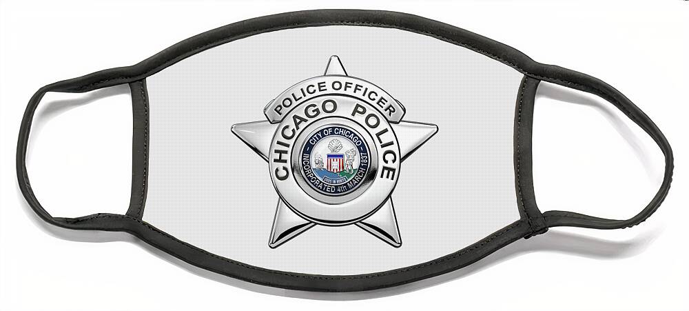  ‘law Enforcement Insignia & Heraldry’ Collection By Serge Averbukh Face Mask featuring the digital art Chicago Police Department Badge - C P D  Police Officer Star over White Leather by Serge Averbukh