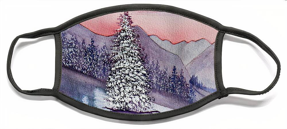 Landscape Face Mask featuring the painting Christmas Dawn Watercolor by Kimberly Walker