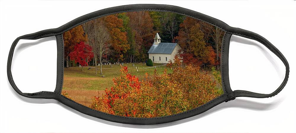 Cades Cove Face Mask featuring the photograph Church in the Cove, Square View by Marcy Wielfaert