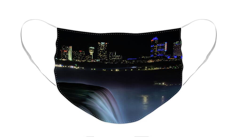 Niagara Falls Face Mask featuring the photograph City Lights and Soft Falls by Vicky Edgerly