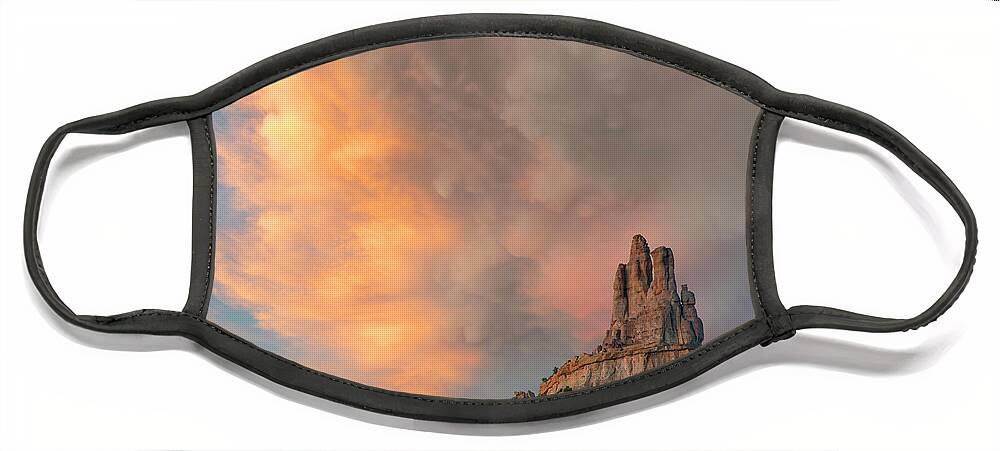 00563978 Face Mask featuring the photograph Cloudy Sky Over Church Rock, Red Rock State Park, New Mexico by Tim Fitzharris