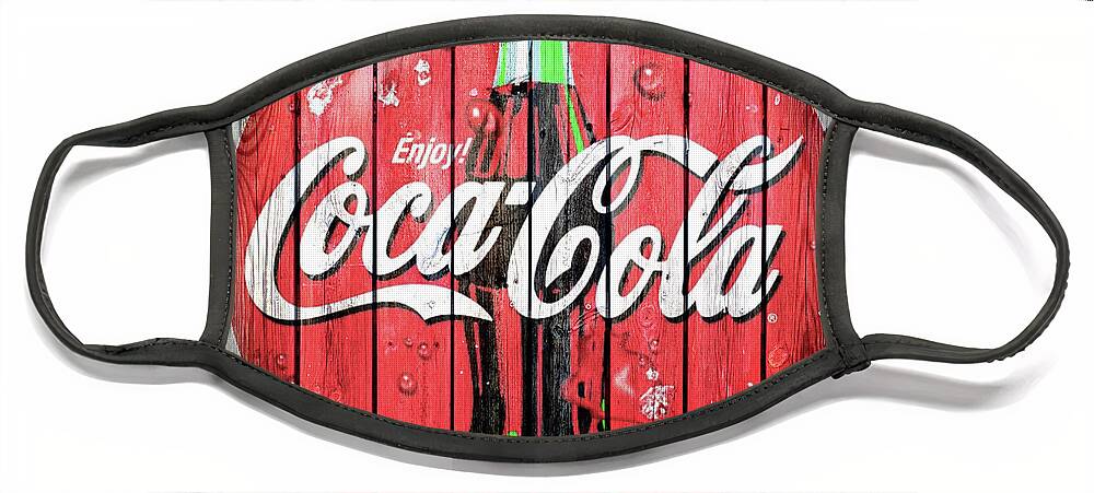 Coca Cola Face Mask featuring the digital art Coca Cola Barn Wood Sign 5 by CAC Graphics