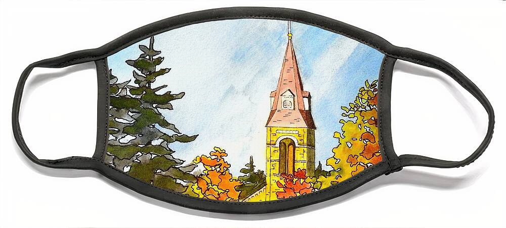 Fall Face Mask featuring the painting Collingwood Church by Petra Burgmann