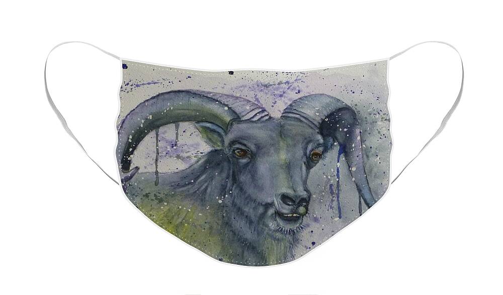 Dall Sheep Face Mask featuring the painting Color My World Dall Sheep by Kelly Mills