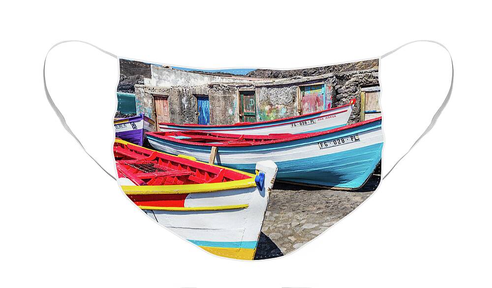 Boat Face Mask featuring the photograph Colorful fishing boats, Cape Verde by Lyl Dil Creations