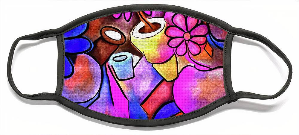 Colorful Flowerpots Abstract Face Mask featuring the digital art Colorful Flowerpots Abstract by Laurie's Intuitive