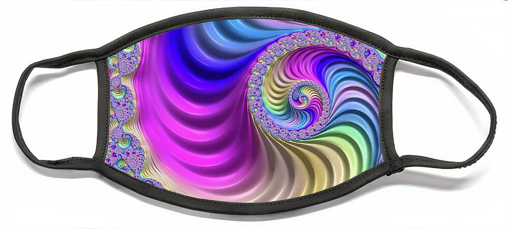 Spiral Face Mask featuring the digital art Colorful Fractal Spiral with stripes by Matthias Hauser