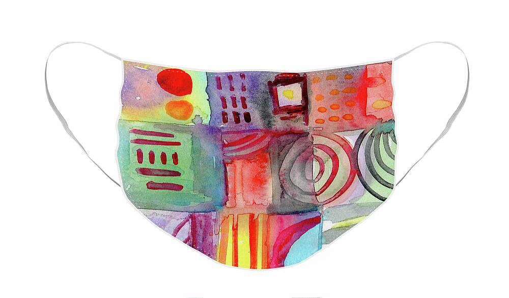 Watercolor Face Mask featuring the painting Colorful Patchwork 1- Art by Linda Woods by Linda Woods