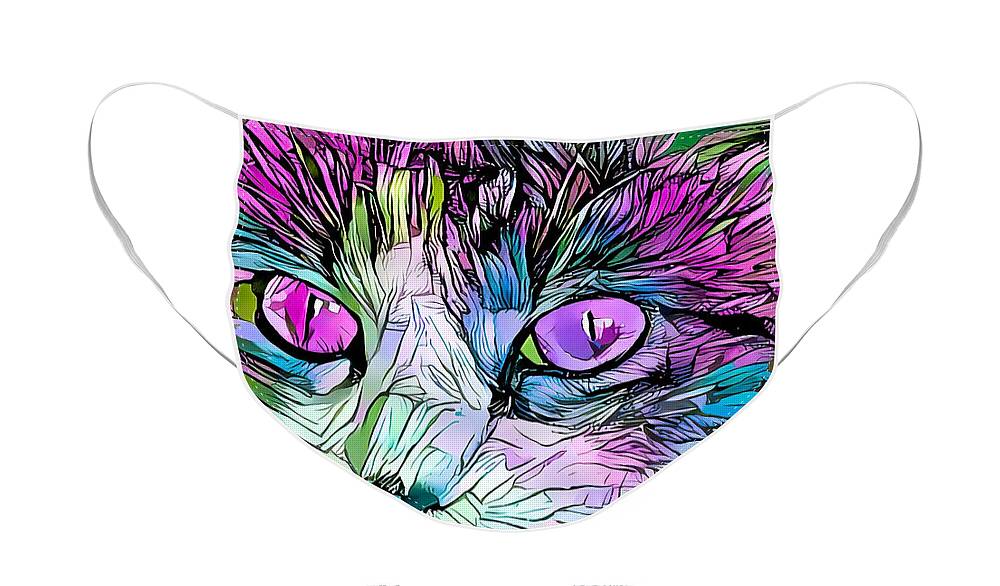 Coloring Book Face Mask featuring the digital art Coloring Book Kitty Purple Eyes by Don Northup
