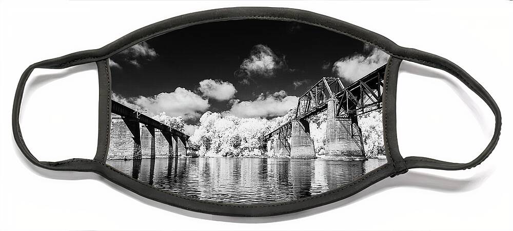 2016 Face Mask featuring the photograph Congaree River Crossing Infrared Black and White by Charles Hite