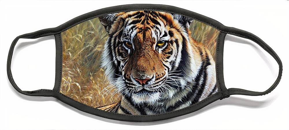 Tiger Face Mask featuring the painting Contemplation - Tiger Portrait by Alan M Hunt