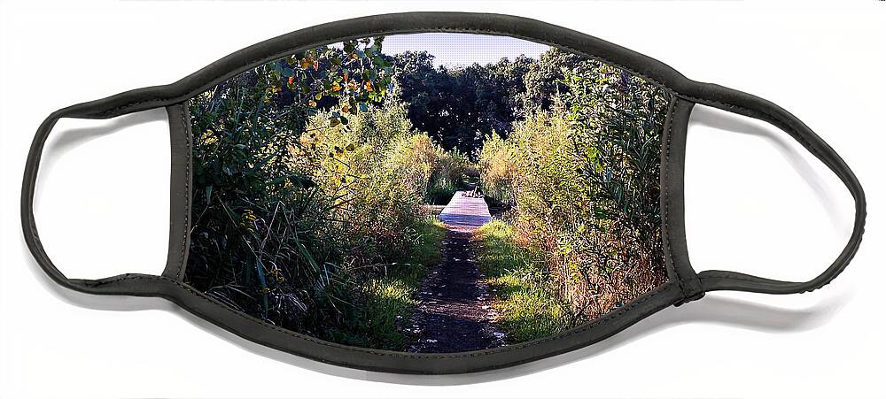 Nature Face Mask featuring the photograph Conversations on the Bridge at the Wetlands Preserve by Frank J Casella