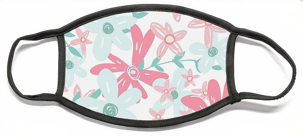 Graphic-design Face Mask featuring the digital art Coral And Mint Flowers by Sylvia Cook