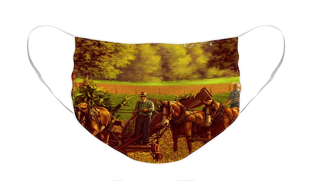 Corn Harvest Face Mask featuring the painting Corn Harvest by Hans Neuhart