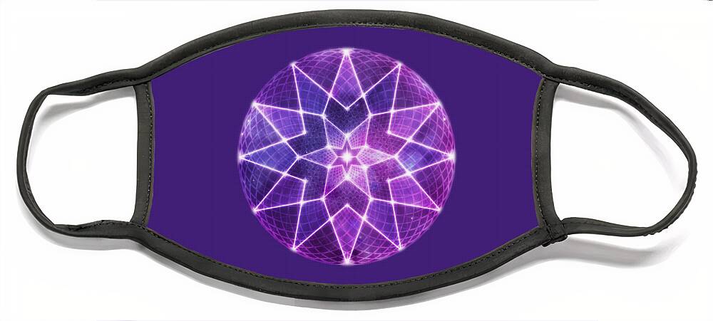 Seed Of Life Face Mask featuring the digital art Cosmic Purple Geometric Seed of Life Crystal Lotus Star Mandala by Laura Ostrowski