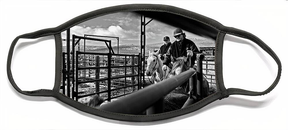 Ranch Face Mask featuring the photograph Cowboys at work by Julieta Belmont