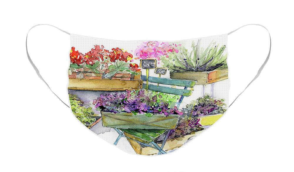 Flower Crates Face Mask featuring the painting Crates of Parisian flowers by Rebecca Matthews