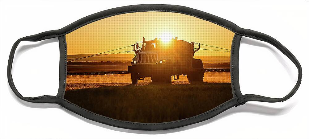Crop Face Mask featuring the photograph Crop Sprayer Silhouette by Todd Klassy