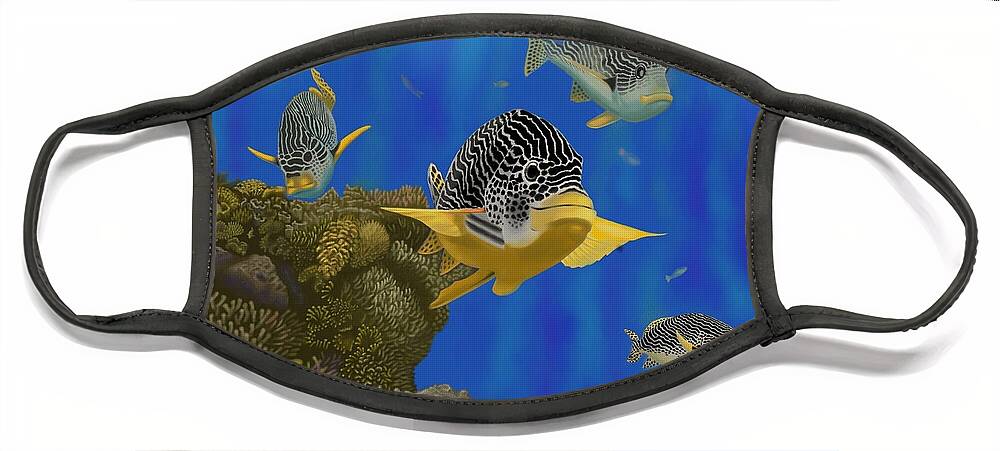 Fish Face Mask featuring the painting Cruisin' the Great Barrier Reef by Adrienne Dye