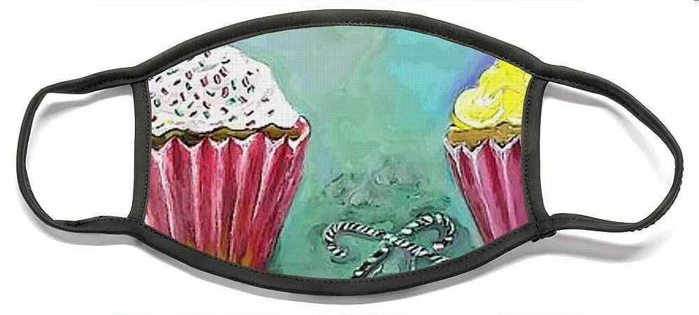 Cupcake Face Mask featuring the digital art Cupcake Decorations And Candies Painting by Lisa Kaiser