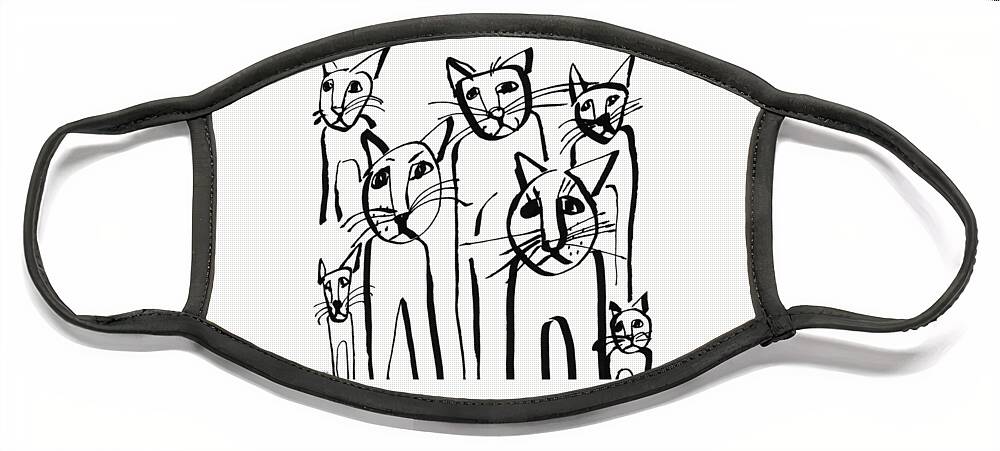 Cats Face Mask featuring the drawing Curious Cats- Art by Linda Woods by Linda Woods
