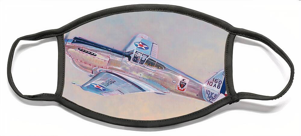 Aviation Face Mask featuring the painting Curtiss P-40C Warhawk by Douglas Castleman