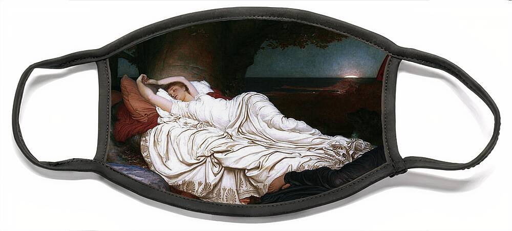 Cymon And Iphigenia Face Mask featuring the painting Cymon and Iphigenia by Lord Frederic Leighton by Rolando Burbon