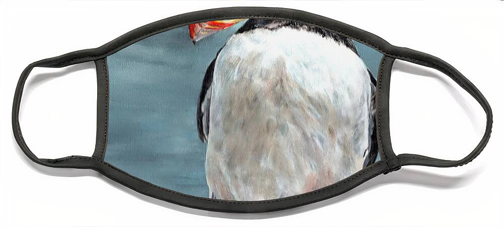 Puffin Face Mask featuring the painting Dancing Puffin by John Neeve