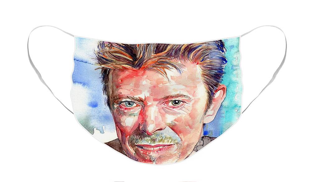 David Bowie Face Mask featuring the painting David Bowie Portrait by Suzann Sines